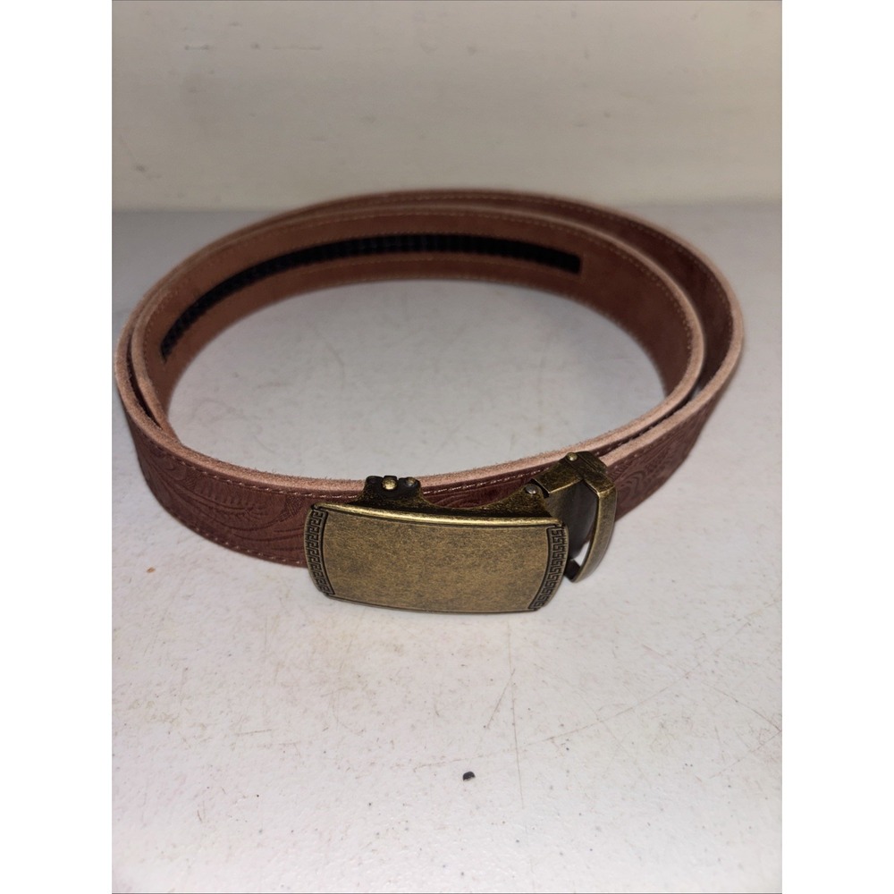 Chaoren Ratchet Cowboy Western Belt Brass Buckle Sz 38 Flower‎ Design Brown